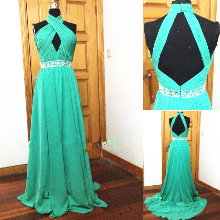 Keyhole Halter Neck Chiffon Dress with Pockets Brown main image 1