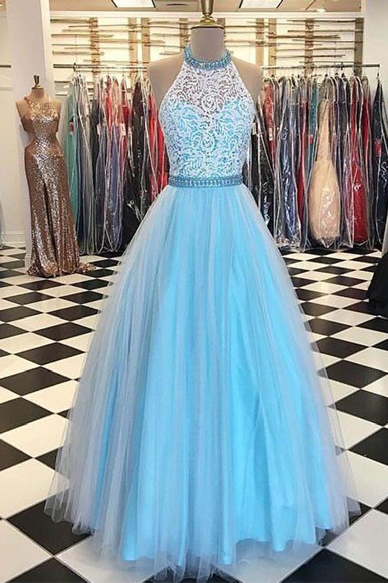 Halter Long Prom Dress With Sheer Neck On Luulla 