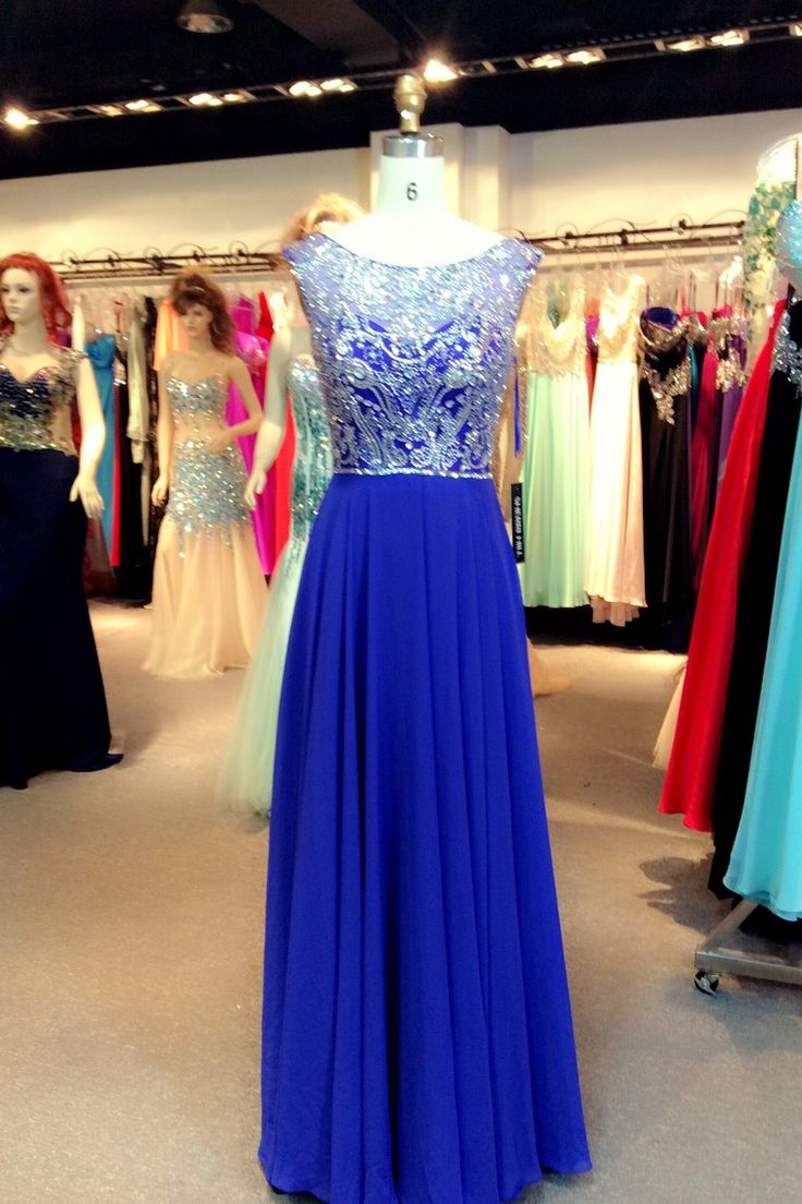 Royal Blue Chiffon Prom Dress With Beads on Luulla