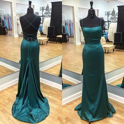 Square Neck Long Prom Dress With Spaghetti Straps on Luulla