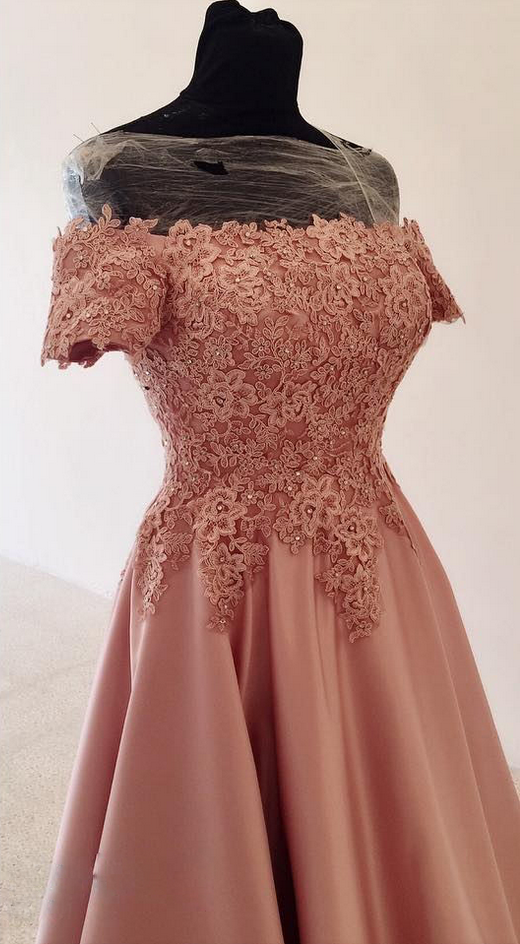 Off The Shoulder Short Sleeves Prom Dress With Lace On Luulla 