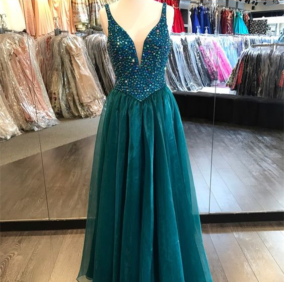 Plunging Neck A-line Long Prom Dress On Luulla