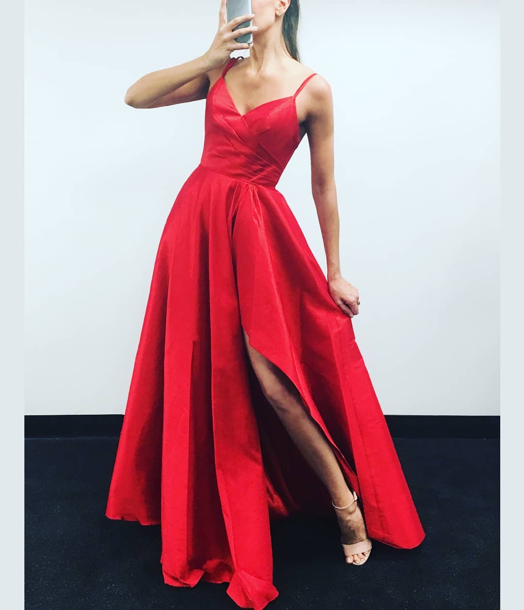 simple red prom dress