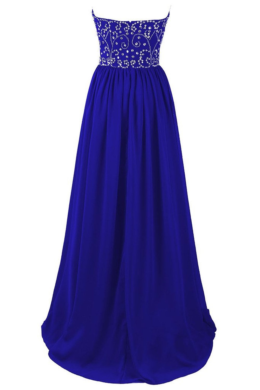 Sleeveless Long Royal Blue Chiffon Prom Dress With Beads on Luulla