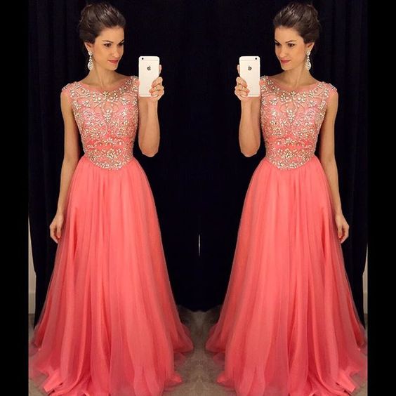 Coral Prom Dress With Beads Floor Length Evening Dress on Luulla