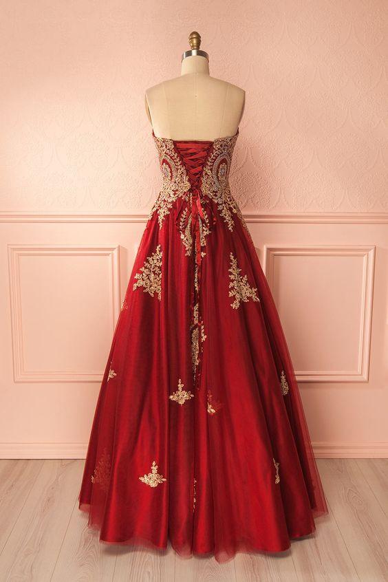 Sleeveless Red Prom Dress With Gold Appliques on Luulla