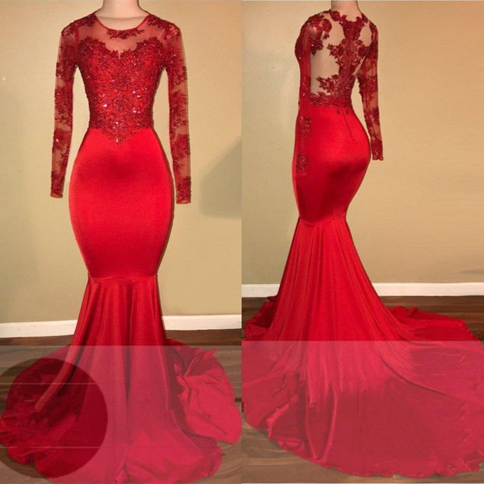 Red Layered Appliques Mermaid Prom Dresses main image 0