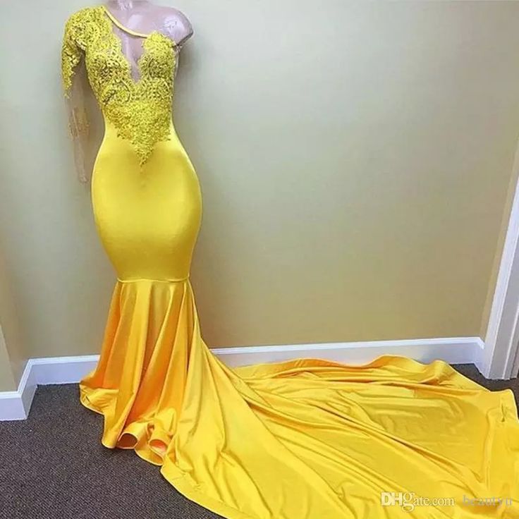 One Shoulder Yellow Mermaid Prom Dress on Luulla