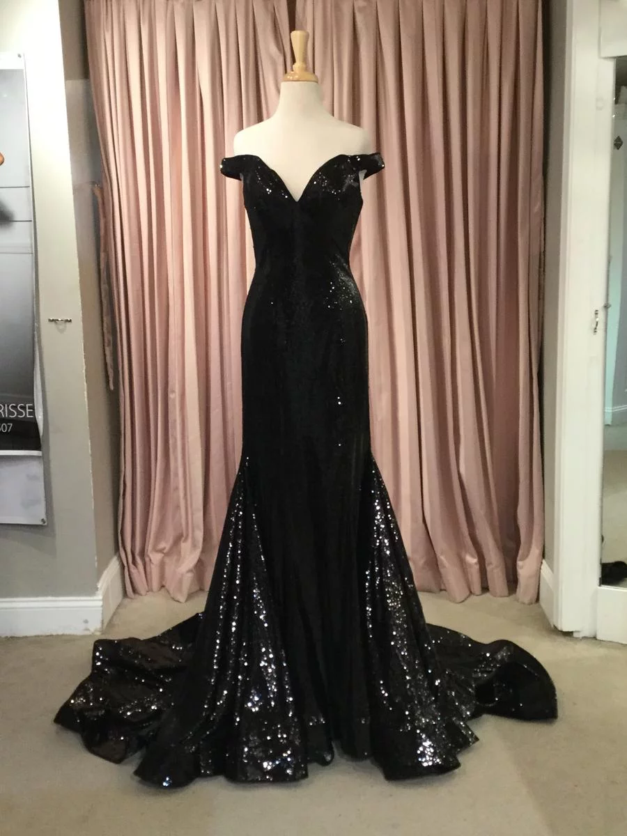 Short Mermaid One Shoulder Sequins Backless Prom Dresses Black Homecoming Dresses