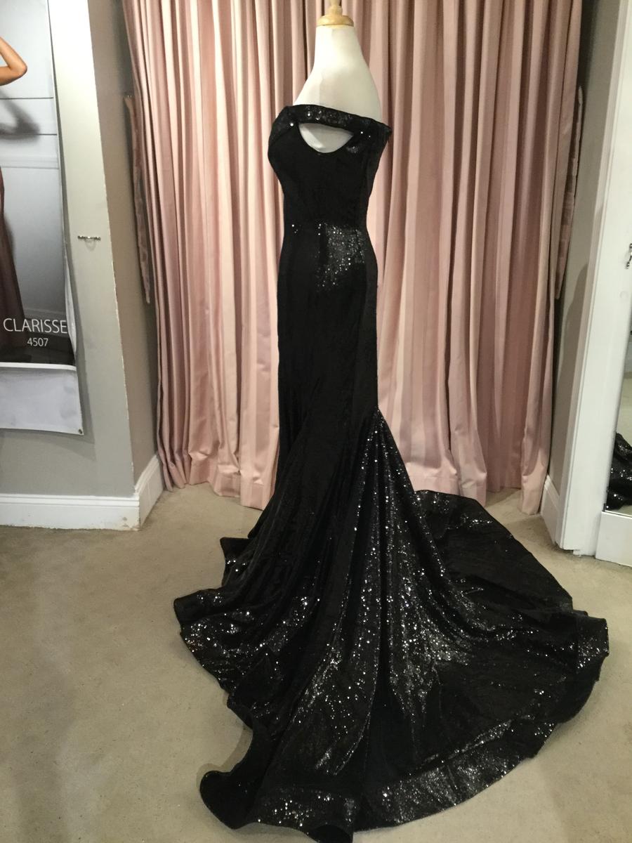 SAMPLE Destini sz 0/2 off-shoulder black sequin prom gala bridesmaid formal main image 1