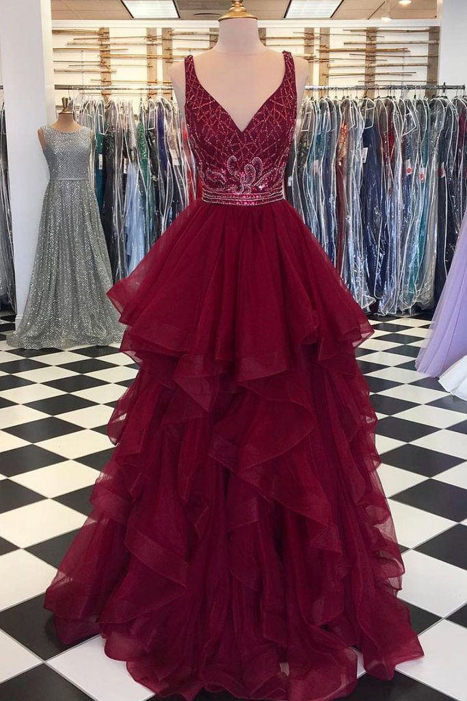 Burgundy Sequin Long Evening Prom Dress Special Occasion Gowns