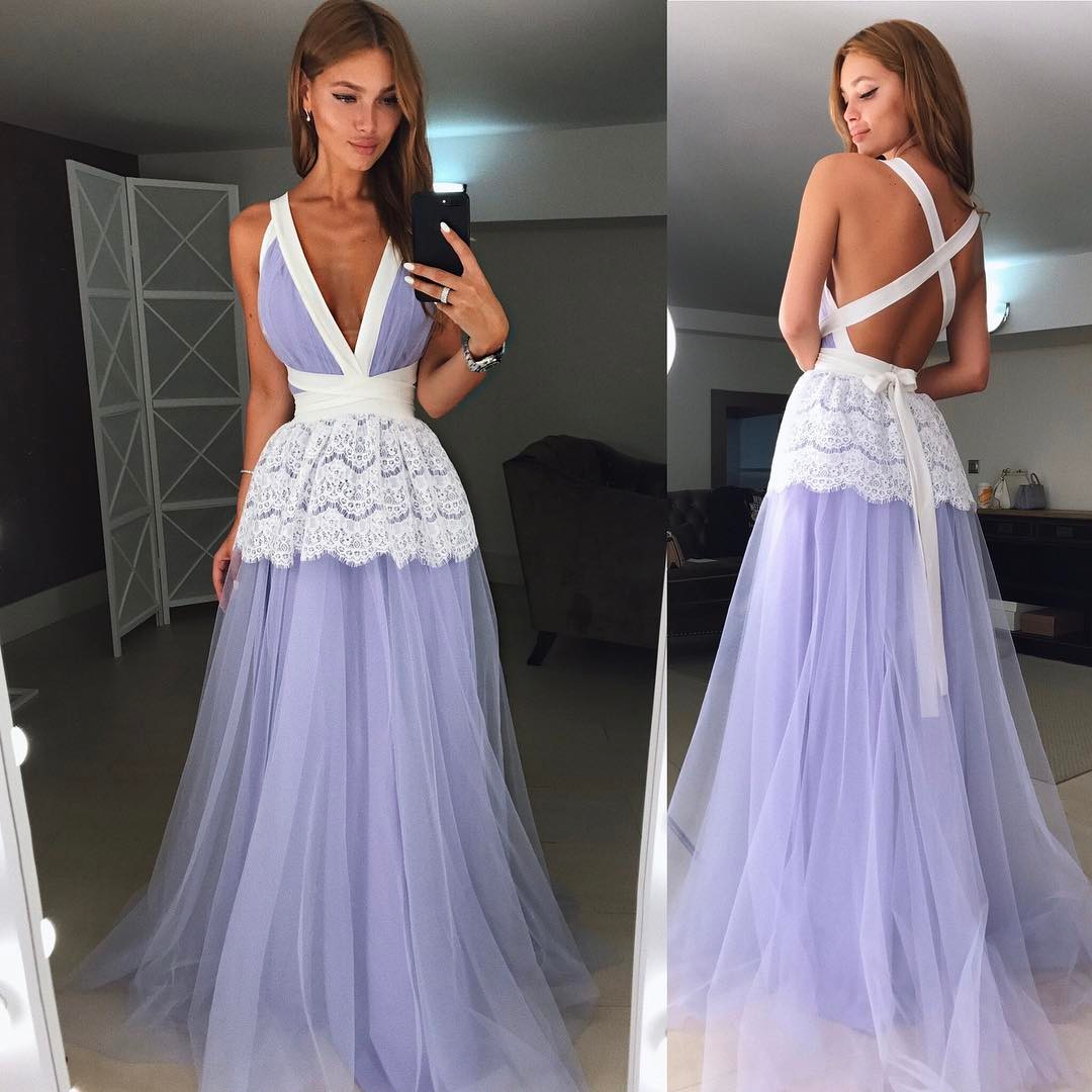 A-line Straps V-neckline Floor Length Party Dress, Long Prom Dress