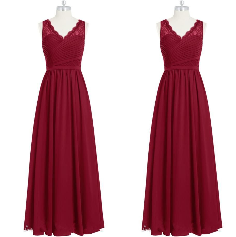 Deep V Neck Chiffon Low Back Dresses Burgundy
