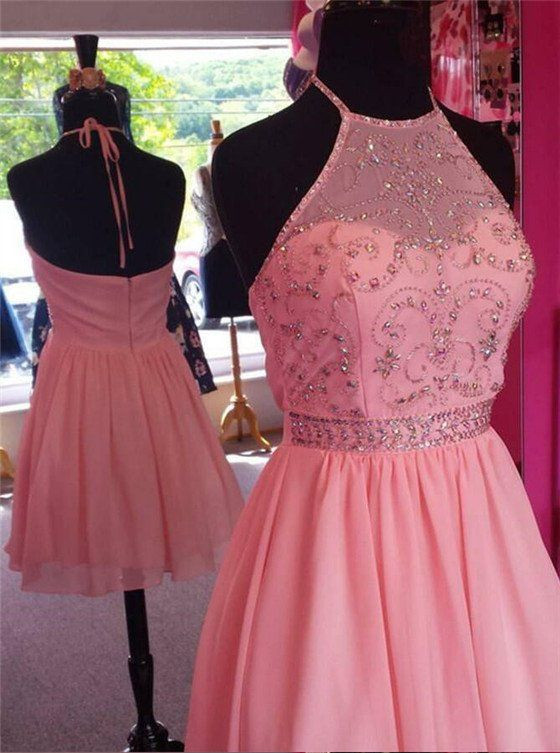 Elegant A Line Halter Chiffon Short Homecoming Dress 17th Birthday Outfits