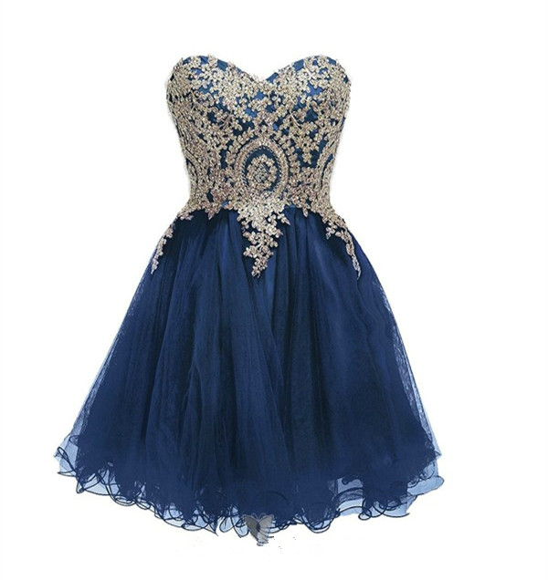 Navy Blue Hoco Party Dress With Corset Back on Luulla