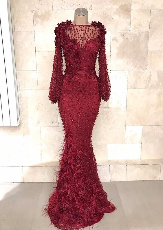 Long Sleeves Beaded Evening Gown Formal Occasion Dress on Luulla