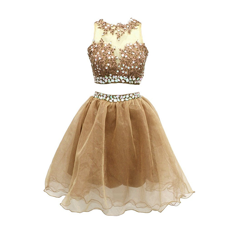 Two Pieces Gold Dress Short Prom Dresses on Luulla