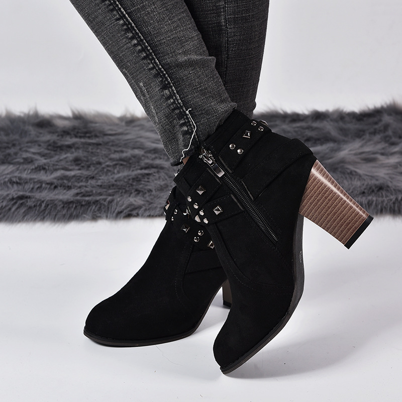 Side Zipper Chunky Heeled Women Winter Boots on Luulla