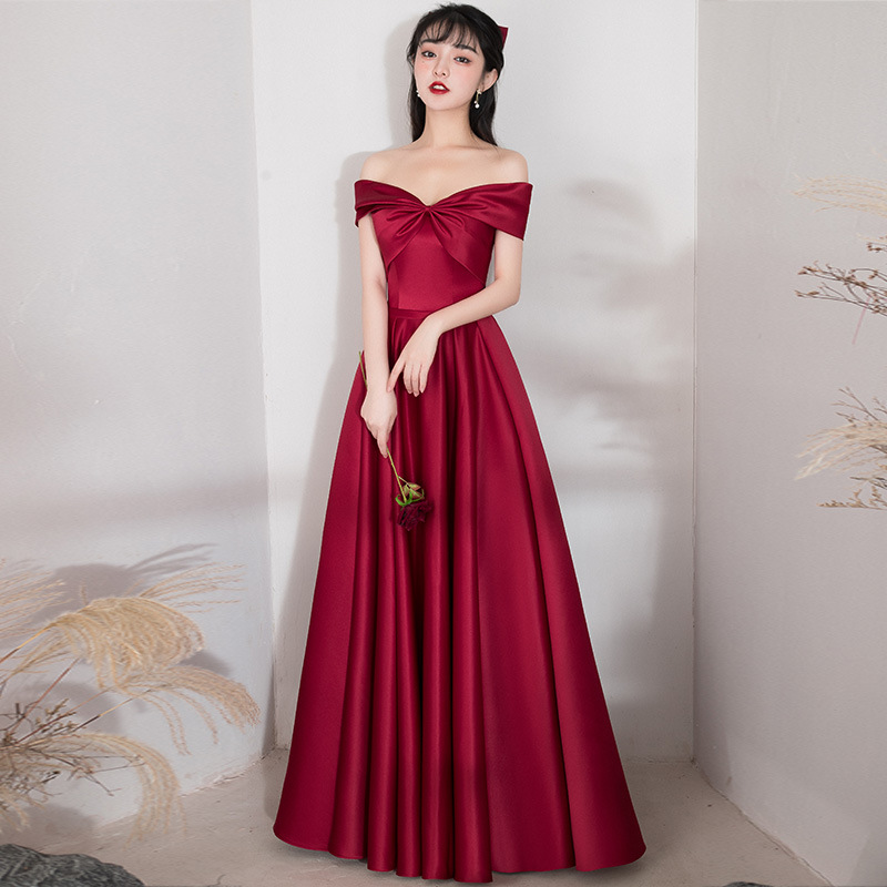 Off The Shoulder Dark Red Evening Dress Asian Long Special Occasion ...