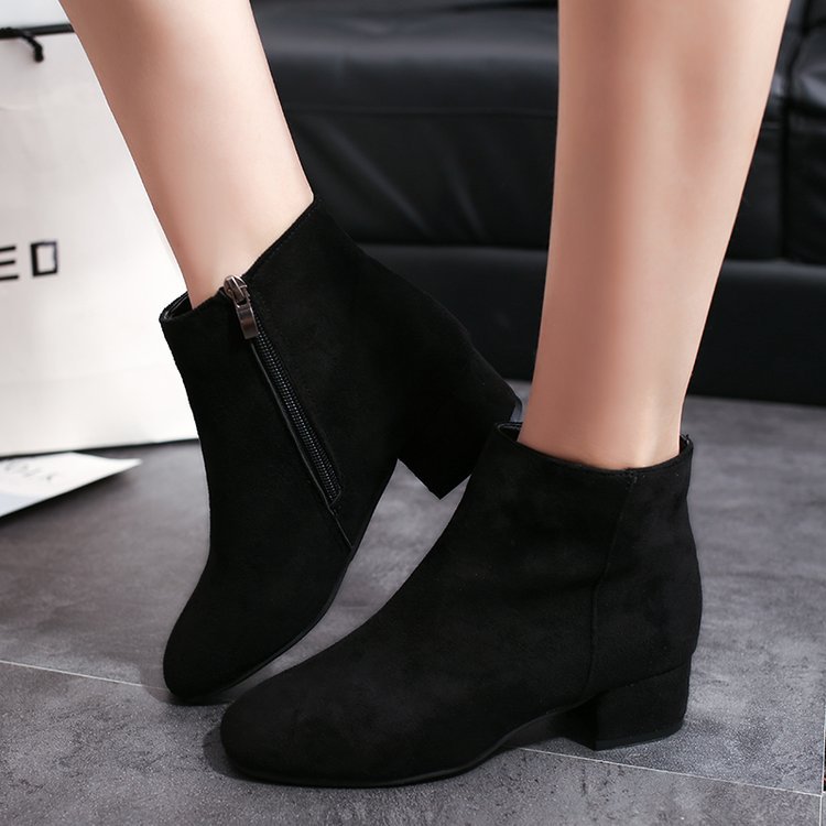 Black Side Zip Suede Boots Winter Shoes on Luulla