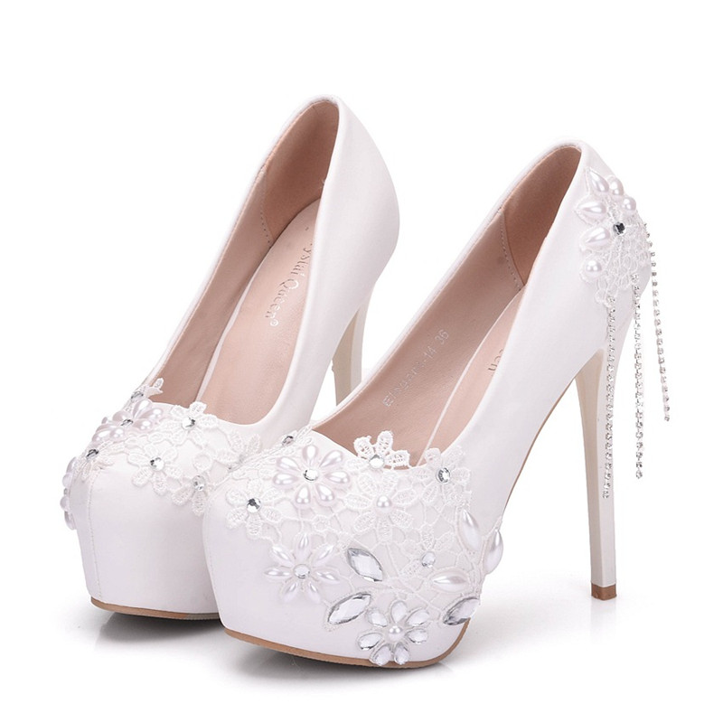 Crystal Decor White Platform Wedding Shoes on Luulla