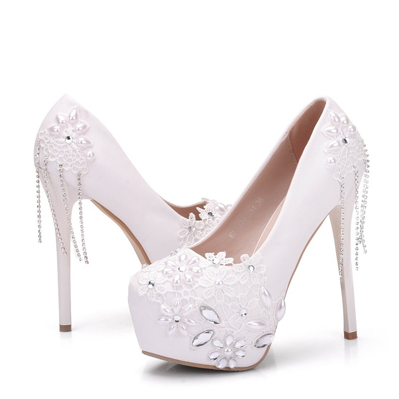 Crystal Decor White Platform Wedding Shoes on Luulla