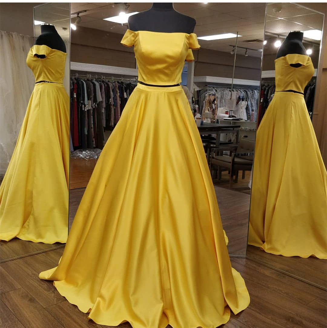 Sexy White And Yellow Two Piece Prom Dresses main image 0
