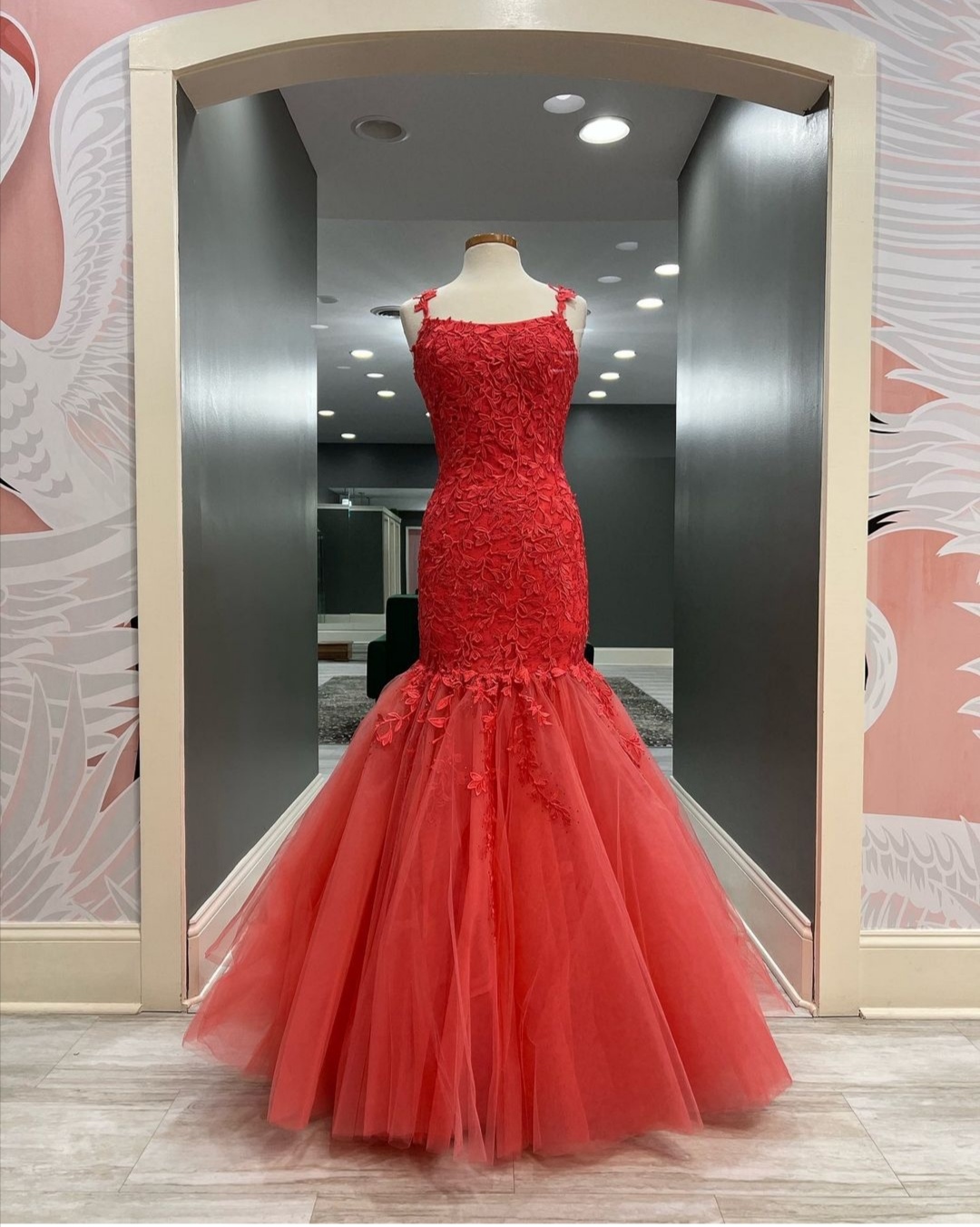 Red Mermaid Prom Dress With Lace Details on Luulla