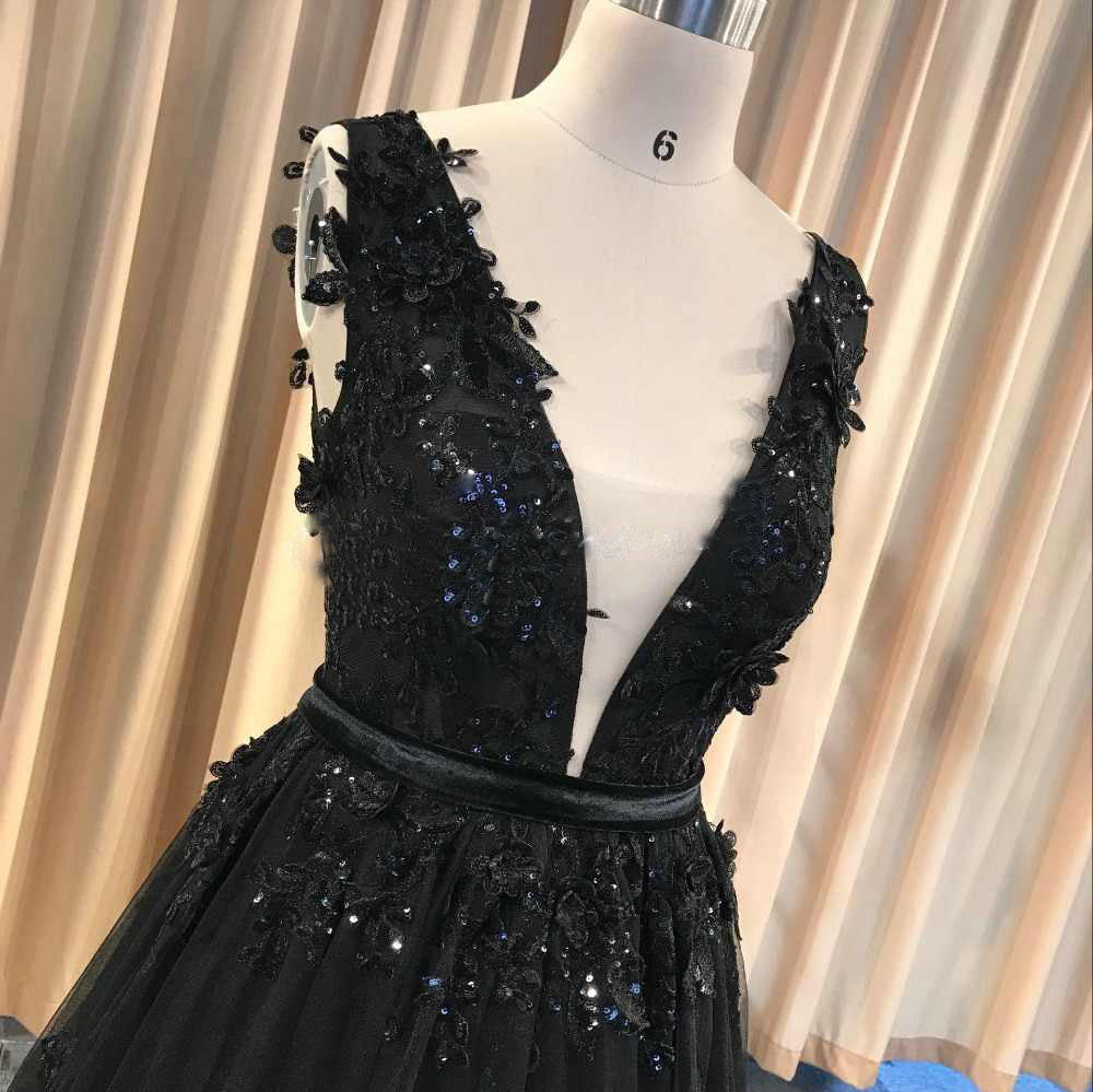 V Neck Black Prom Dress on Luulla