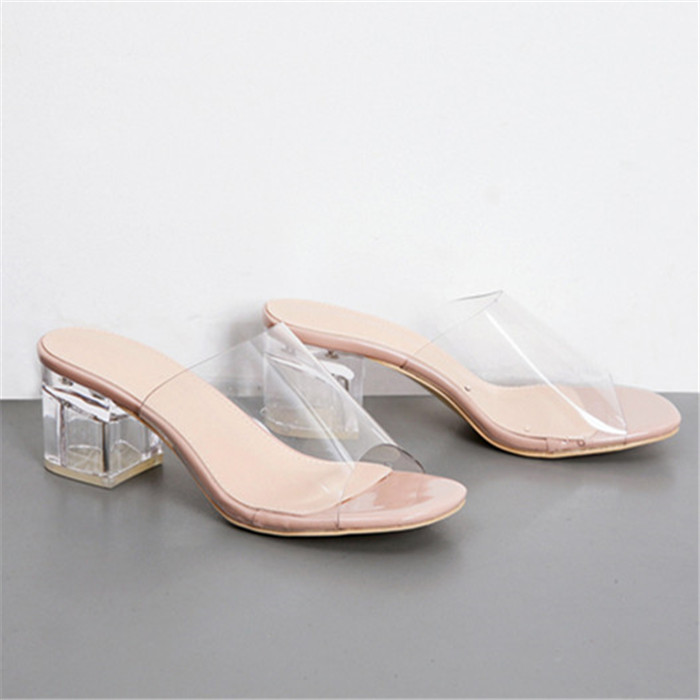 Clear Chunky Heeled Slides Summer Shoes on Luulla