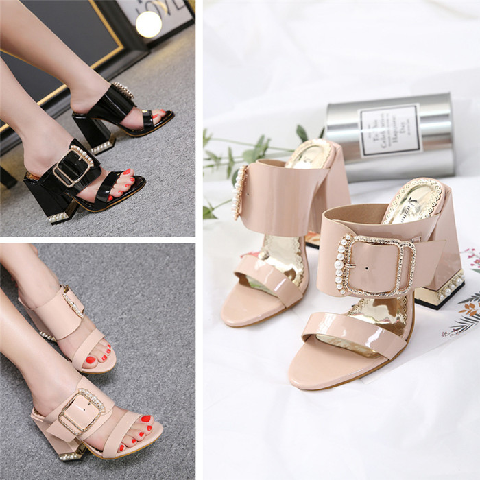 Buckle Decor Block Heeled Two Part Mule Sandals on Luulla