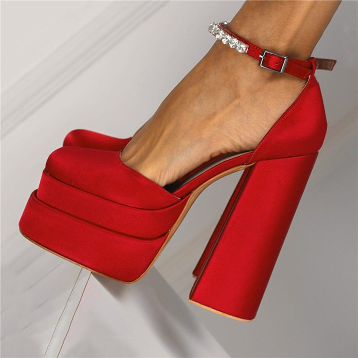 Rhinestones Decor Ankle Strap Platform Heels on Luulla