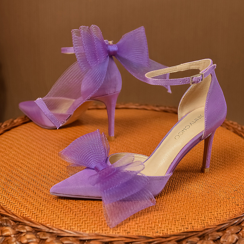 Bow Decor Ankle Staps Lavender Prom Shoes Women on Luulla