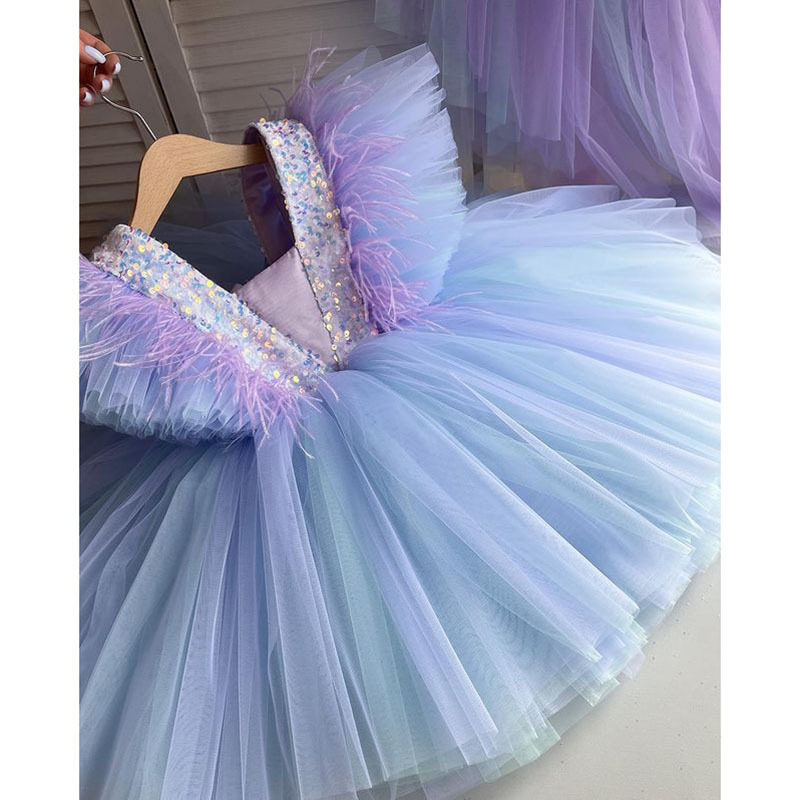 Flutter Sleeve Satin Tulle Girl's Dress Silver
