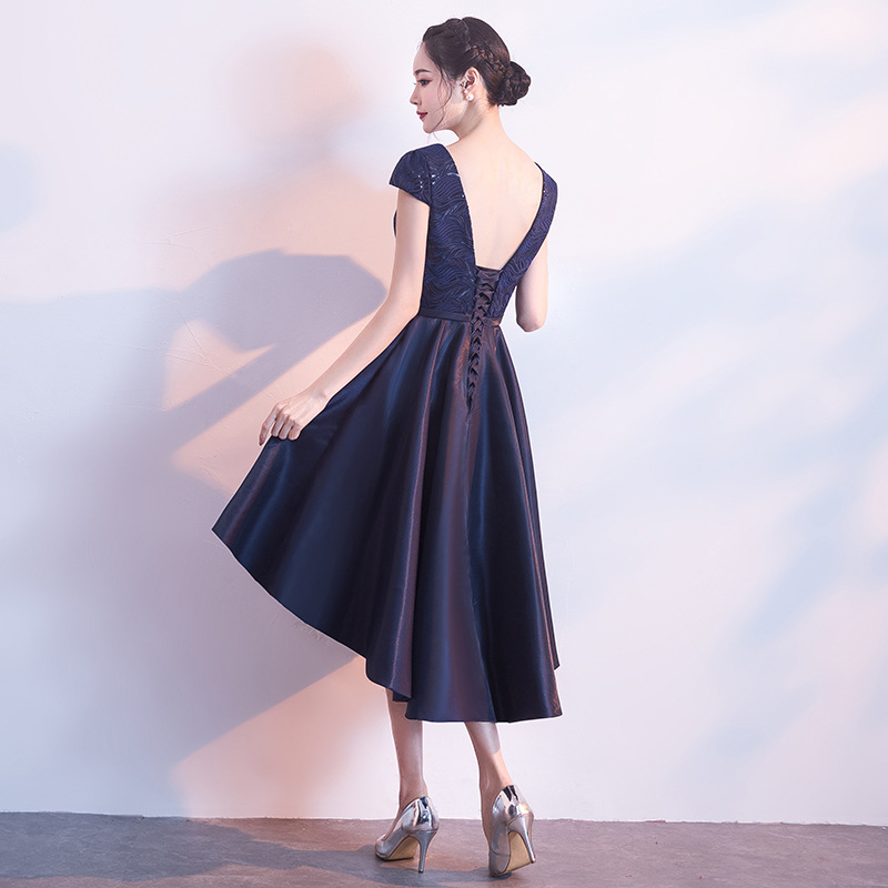 Blue V Neck High Low Tulle Party Dress Homecoming Dress,DP1758