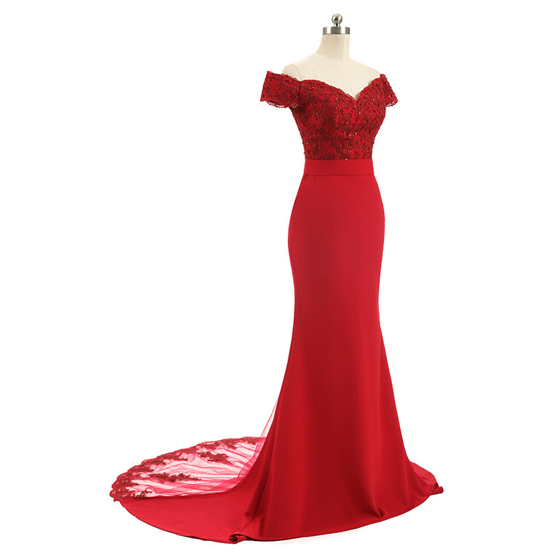 Off The Shoulder Fitted Red Evening Gowns Long Formal Dress on Luulla
