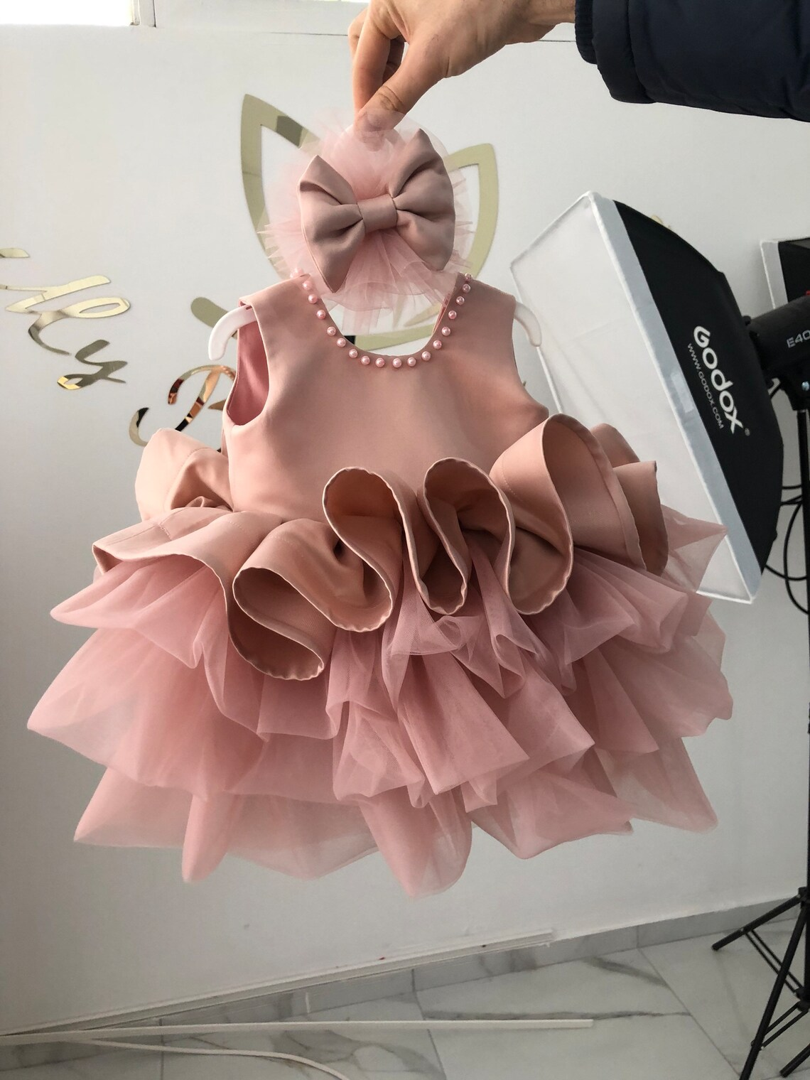 Chic Blush Pink Little Girl Dress Bow Ceremony Wear on Luulla