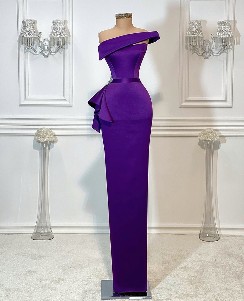 Purple Satin Long Evening Dress, Wedding Party Dress main image 1