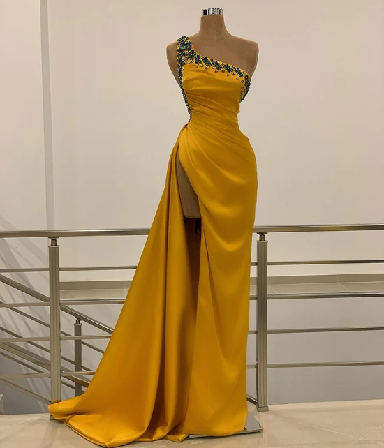 Golden-Sand One-Shoulder Dress