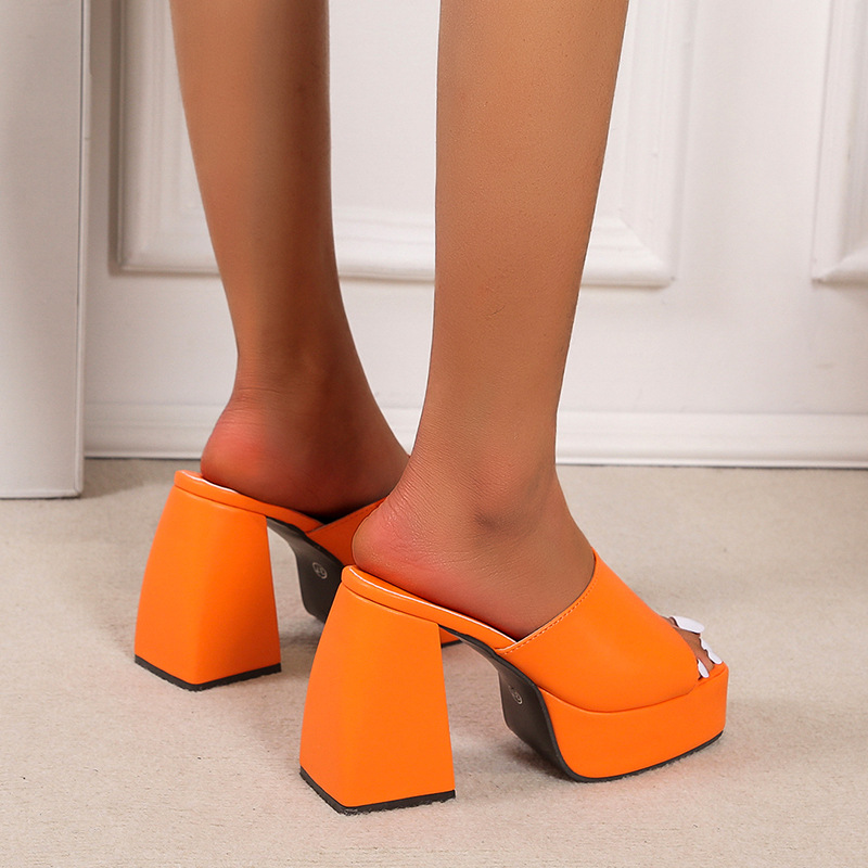 Minimalist Orange Block Heel Sandals Shoes Women on Luulla