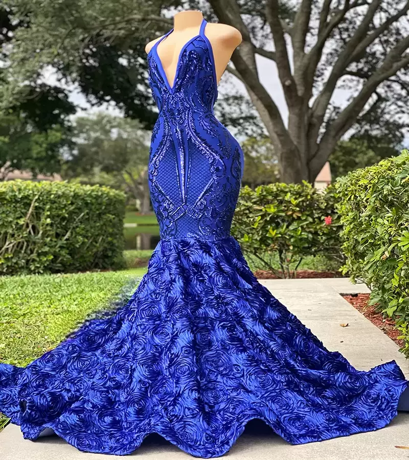 Halter Mermaid Double Straps Velvet Max Dresses Ocean Blue