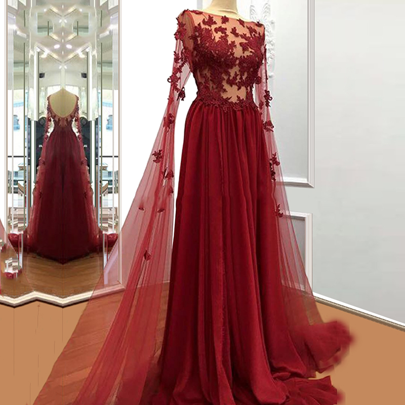 Appliqued Sheer Bodice Dark Red Long Pageant Dress Formal Wear Evening ...