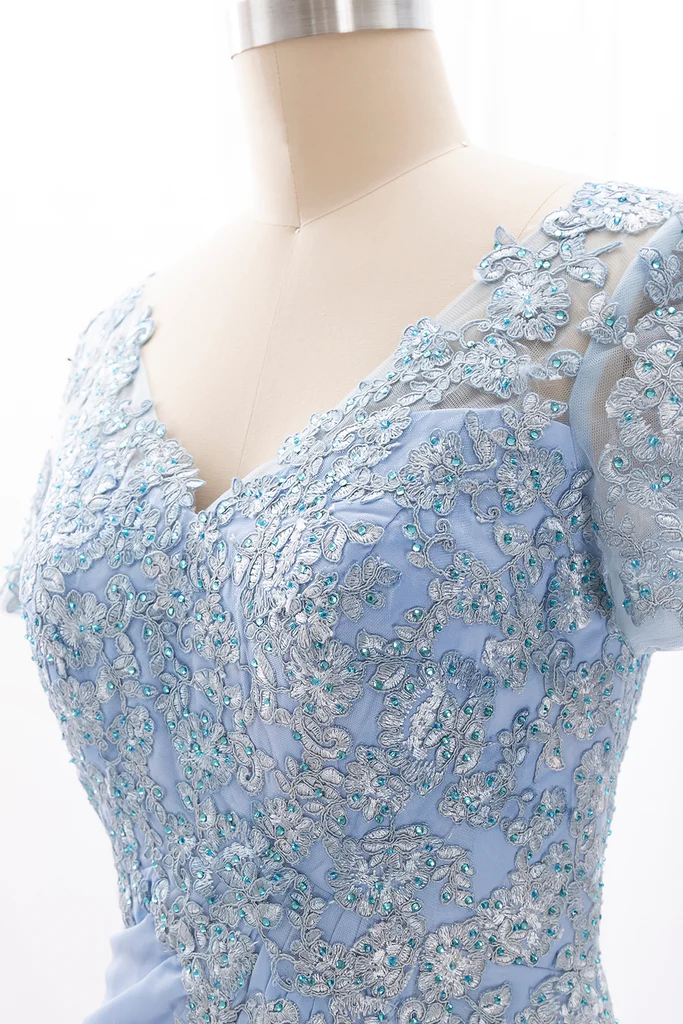 Blue Plus Size Chiffon Mother of the Bride Dress