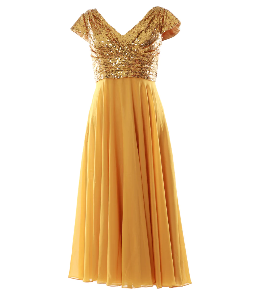 Cap Sleeves Gold Sequin Chiffon Mother Of The Bride Groom Dress on Luulla