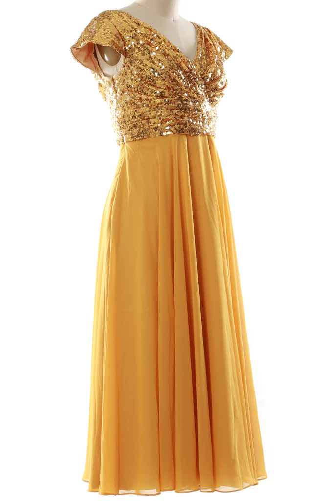 Cap Sleeves Gold Sequin Chiffon Mother Of The Bride Groom Dress on Luulla