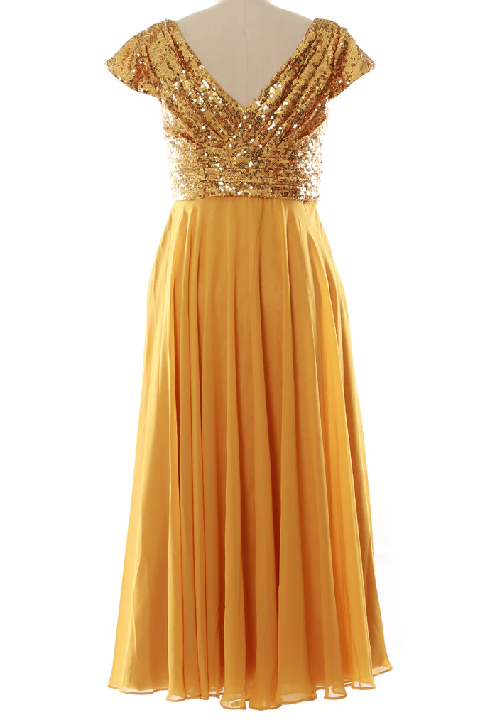 Cap Sleeves Gold Sequin Chiffon Mother Of The Bride Groom Dress on Luulla