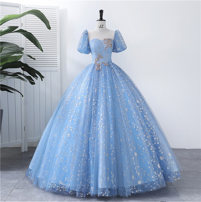 Latern Sleeves Blue Ball Pageant Dress on Luulla