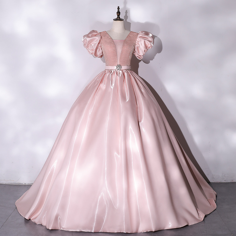 Puffy Sleeves Pink Ball Gown Pageant Dress on Luulla