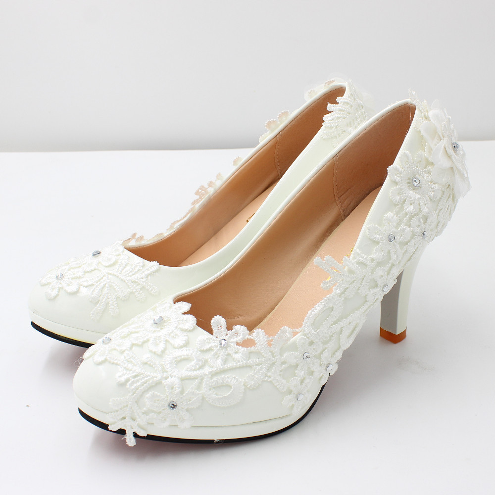 Lace Details White Wedding Shoes Women on Luulla