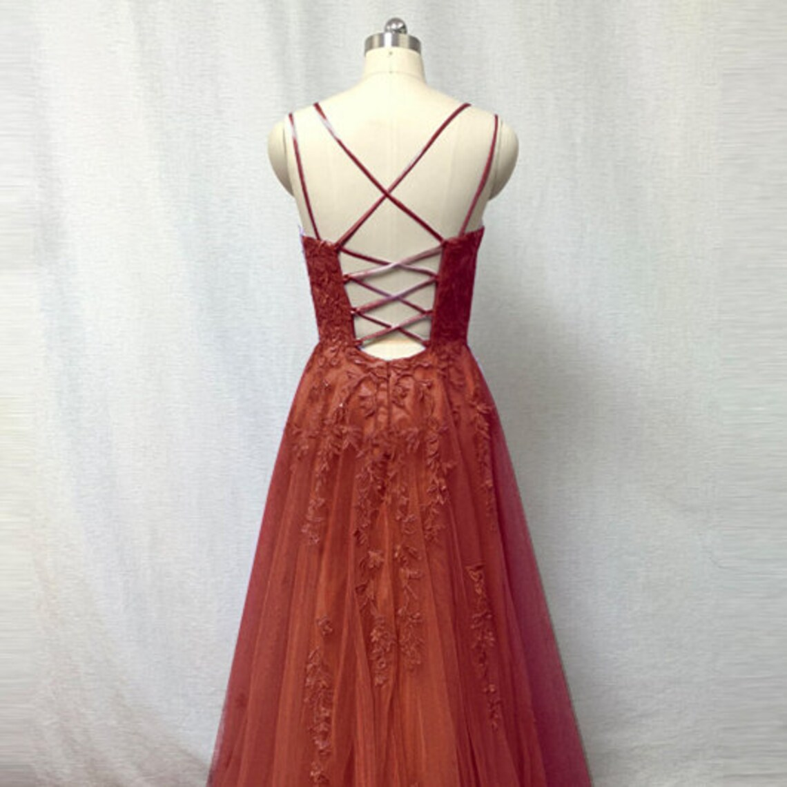 Burnt orange floor length gown dress C1587 main image 1